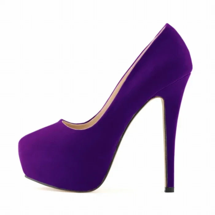 Cross-dresser Men's Platform Pumps Unisex Queen 14cm Sexy Party Nightclub Court Flock Concealed Round Toe High Heels Shoes
