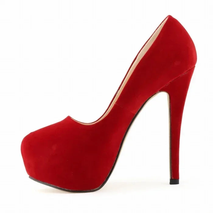 Cross-dresser Men's Platform Pumps Unisex Queen 14cm Sexy Party Nightclub Court Flock Concealed Round Toe High Heels Shoes