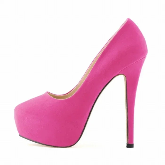 Cross-dresser Men's Platform Pumps Unisex Queen 14cm Sexy Party Nightclub Court Flock Concealed Round Toe High Heels Shoes