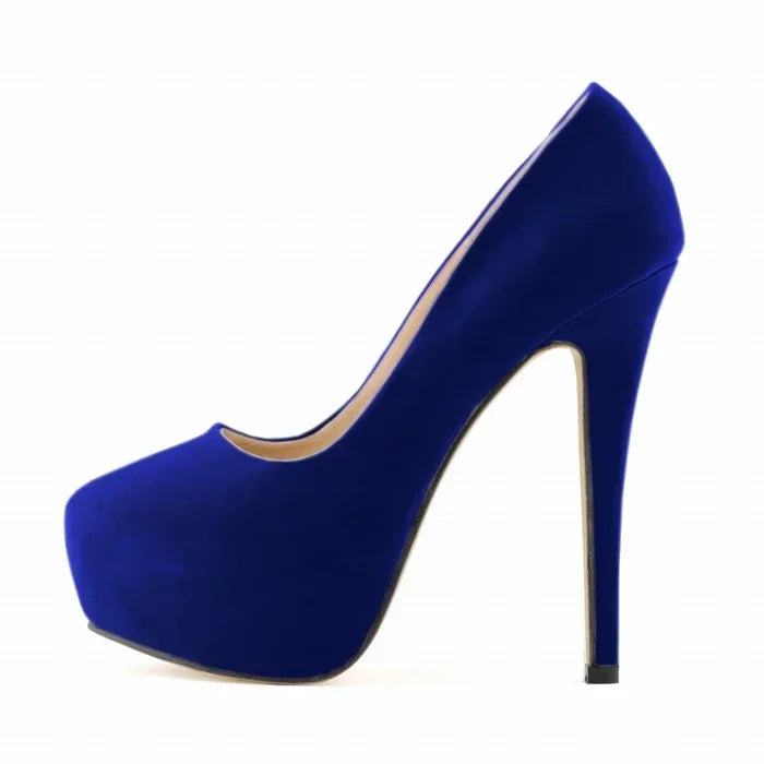 Cross-dresser Men's Platform Pumps Unisex Queen 14cm Sexy Party Nightclub Court Flock Concealed Round Toe High Heels Shoes