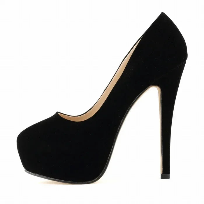 Cross-dresser Men's Platform Pumps Unisex Queen 14cm Sexy Party Nightclub Court Flock Concealed Round Toe High Heels Shoes