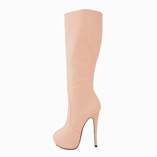Large Size Boots Autumn Sexy 14cm Super High Heels Long Over Knee Long Boots Leather Round Toe Red Pumps Shoes