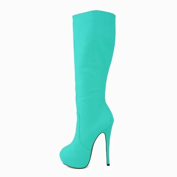 Large Size Boots Autumn Sexy 14cm Super High Heels Long Over Knee Long Boots Leather Round Toe Red Pumps Shoes