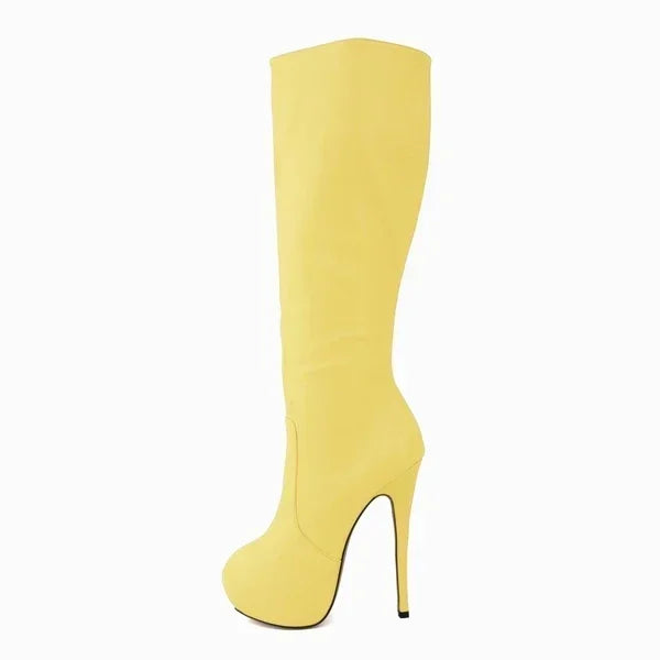 Large Size Boots Autumn Sexy 14cm Super High Heels Long Over Knee Long Boots Leather Round Toe Red Pumps Shoes