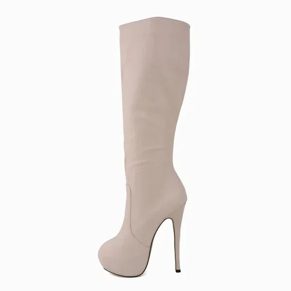 Large Size Boots Autumn Sexy 14cm Super High Heels Long Over Knee Long Boots Leather Round Toe Red Pumps Shoes