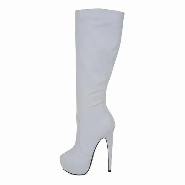 Large Size Boots Autumn Sexy 14cm Super High Heels Long Over Knee Long Boots Leather Round Toe Red Pumps Shoes