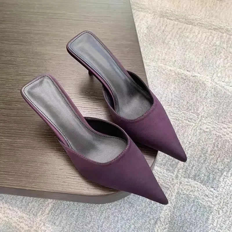 Luxury Pointed Toe Mules Slipper Candy Color Elegant Dress Sandal Square Low Heel Slip on Slides Shoes