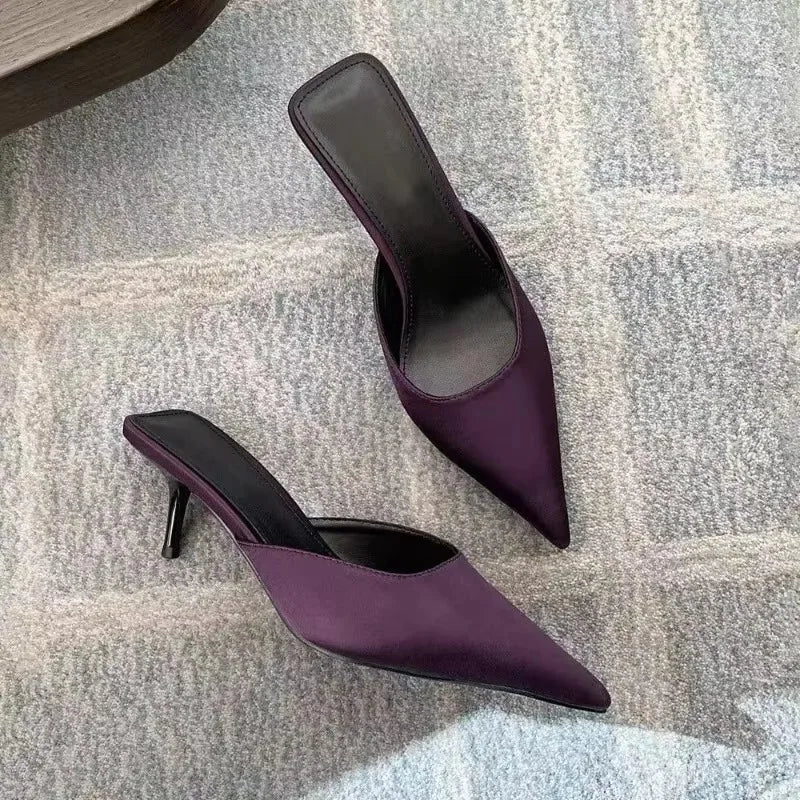 Luxury Pointed Toe Mules Slipper Candy Color Elegant Dress Sandal Square Low Heel Slip on Slides Shoes