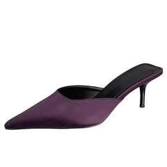 Luxury Pointed Toe Mules Slipper Candy Color Elegant Dress Sandal Square Low Heel Slip on Slides Shoes