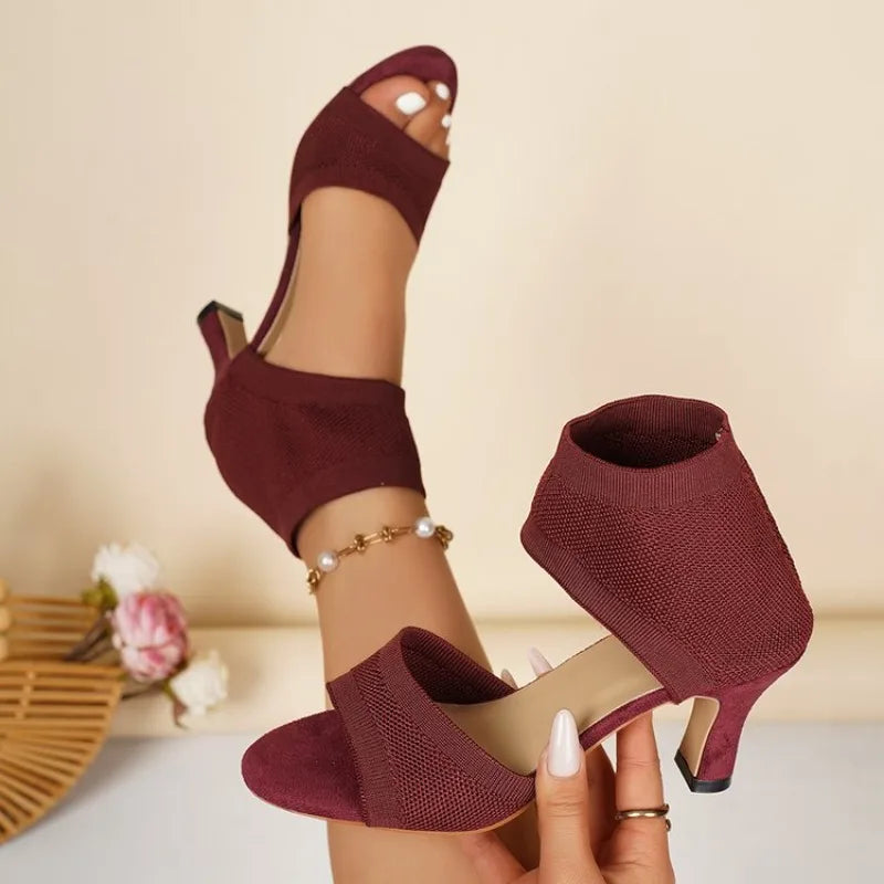 Sexy Open-toe Sandals Comfortable Knitted Breathable Casual Shoes Comfortable Office High Heels 36-43