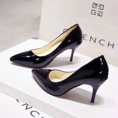 Solid Color Pumps High Heel Shoes Female Patent Leather Sexy Pointed Toe Thin Heel Wedding Shoes Size 44