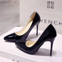 Solid Color Pumps High Heel Shoes Female Patent Leather Sexy Pointed Toe Thin Heel Wedding Shoes Size 44