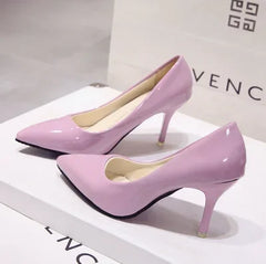 Solid Color Pumps High Heel Shoes Female Patent Leather Sexy Pointed Toe Thin Heel Wedding Shoes Size 44