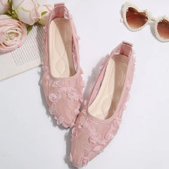Pointed Toe Lace Fabric Flat Shoes Sneakers Mary Jane Shoes Breathable Mesh Ballet Loafers Shoes