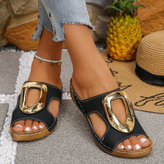 Slip on Slippers Beach Slippers Solid Color Round Head Wedges Casual Designer Shoes Slides Women