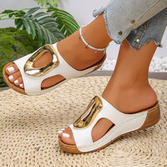 Slip on Slippers Beach Slippers Solid Color Round Head Wedges Casual Designer Shoes Slides Women