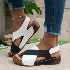 Mix Color Wedge Sandals Comfortable Non Slip Beach Shoes Woman PU Leather Platform Roman Mujer