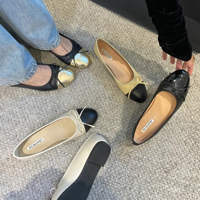 Butterfly Knot Colour Mixture Loafer Shoes Shallow Slip on Comfort Soft Sole Flats Woman Comfort Shoes