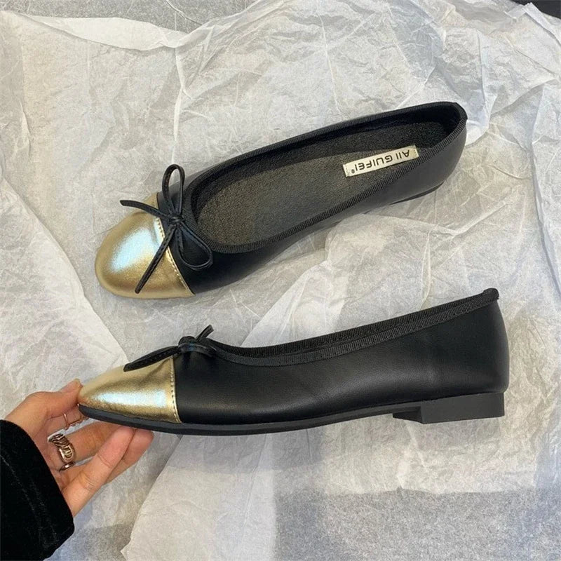 Butterfly Knot Colour Mixture Loafer Shoes Shallow Slip on Comfort Soft Sole Flats Woman Comfort Shoes