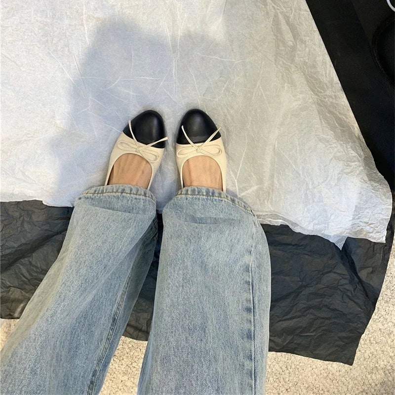 Butterfly Knot Colour Mixture Loafer Shoes Shallow Slip on Comfort Soft Sole Flats Woman Comfort Shoes