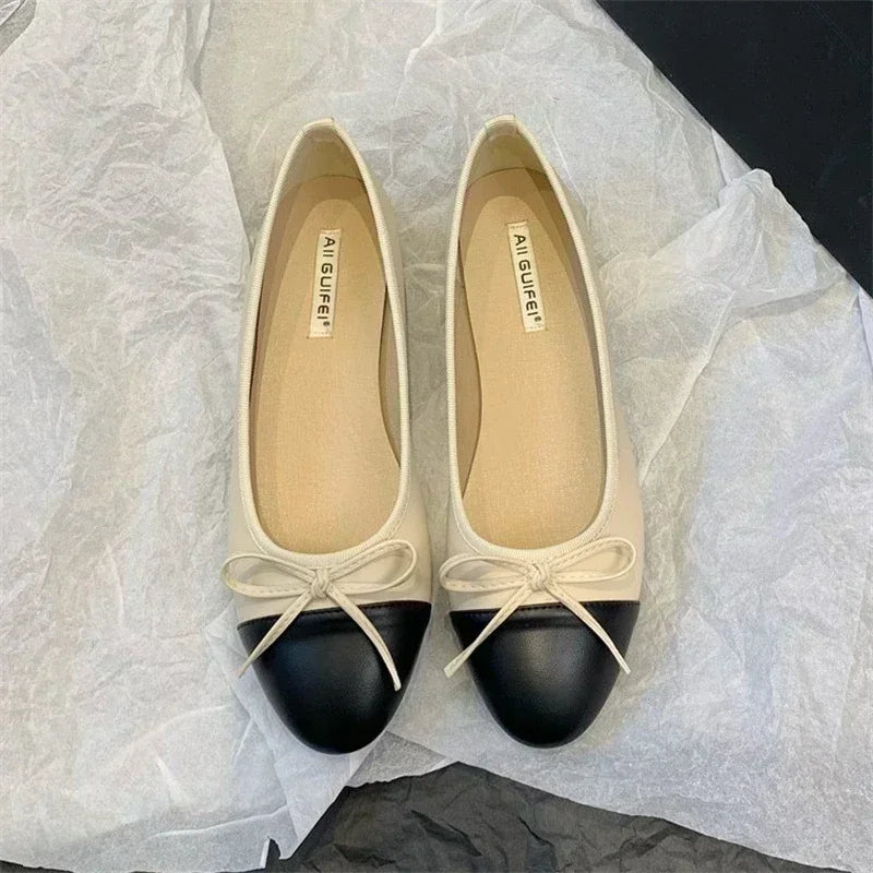 Butterfly Knot Colour Mixture Loafer Shoes Shallow Slip on Comfort Soft Sole Flats Woman Comfort Shoes
