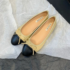 Butterfly Knot Colour Mixture Loafer Shoes Shallow Slip on Comfort Soft Sole Flats Woman Comfort Shoes