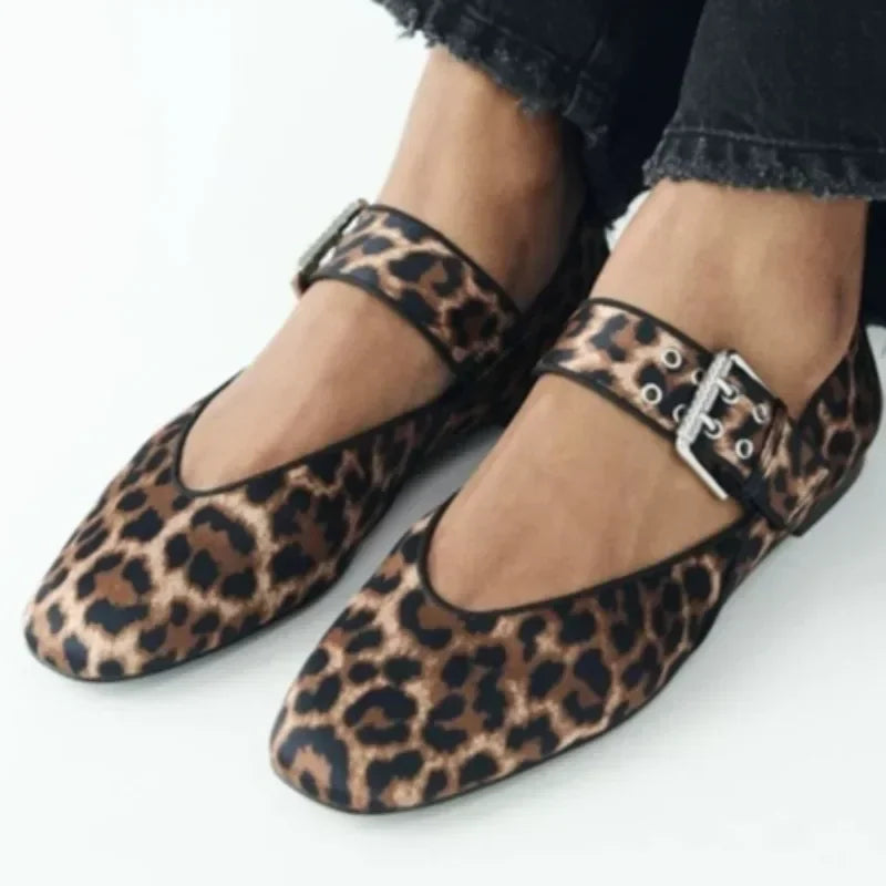 Mouth Print Dress Ballerinas Flats Shoes Autumn Woman Leopard Retro Loafers Floral Leopard Mary Jane Shoes Female