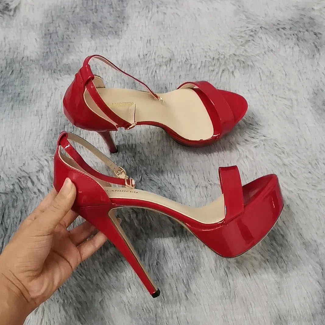 Sandals Open Toes 14cm Supper Flash High Heels Nighclub Platform Party Red Wedding Shoes Plus Size 43 44