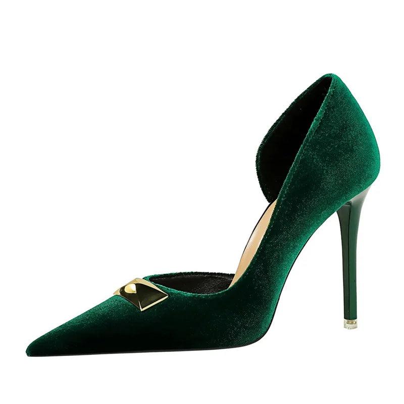 Shallow Mouth Pointed Toe Wedding Shoes BrDesigner Metal Decoration High Heels Stiletto Pink Black Prom Shoes