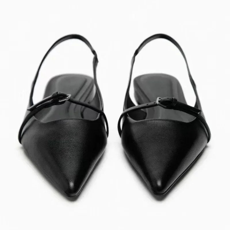 Slingback Flats Pointed Toe Black Sandals Office Lady Mules Comfort Plus Size Flat Shoes