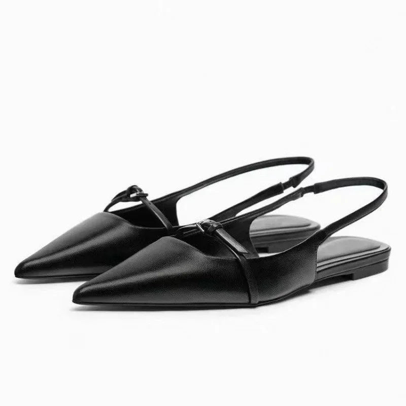 Slingback Flats Pointed Toe Black Sandals Office Lady Mules Comfort Plus Size Flat Shoes