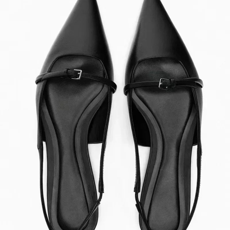 Slingback Flats Pointed Toe Black Sandals Office Lady Mules Comfort Plus Size Flat Shoes