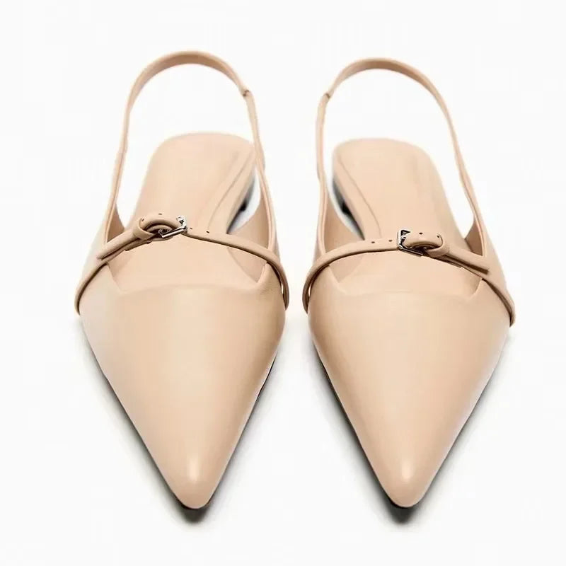 Slingback Flats Pointed Toe Black Sandals Office Lady Mules Comfort Plus Size Flat Shoes
