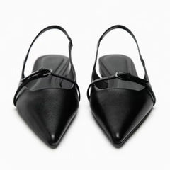 Slingback Flats Pointed Toe Black Sandals Office Lady Mules Comfort Plus Size Flat Shoes