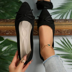 Knitted Slip on Flats Breathable Comfortable Bowtie Walking Shoes Casual Pointed Toe Walking Sneakers Loafers