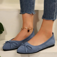Knitted Slip on Flats Breathable Comfortable Bowtie Walking Shoes Casual Pointed Toe Walking Sneakers Loafers