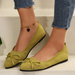 Knitted Slip on Flats Breathable Comfortable Bowtie Walking Shoes Casual Pointed Toe Walking Sneakers Loafers