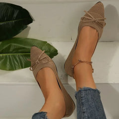 Knitted Slip on Flats Breathable Comfortable Bowtie Walking Shoes Casual Pointed Toe Walking Sneakers Loafers