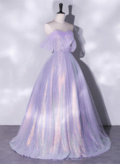 Vestido de fiesta lavanda de tul y lentejuelas en forma de A 