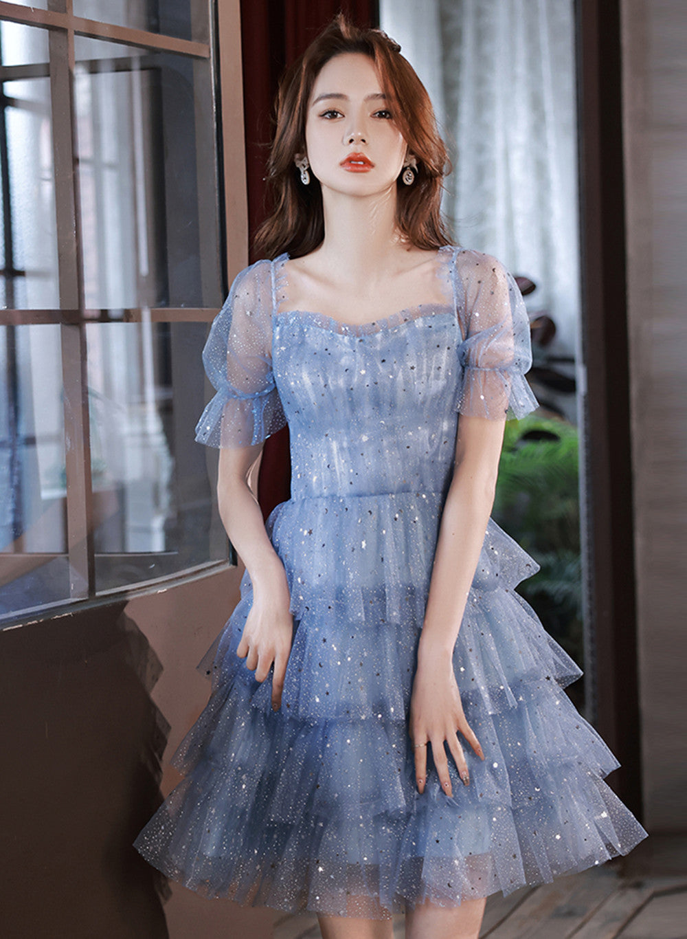 Blue Short Layers Tulle Formal Dress