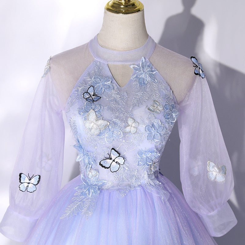 Vestido de fiesta lavanda de tul con escote alto para dulces 16 