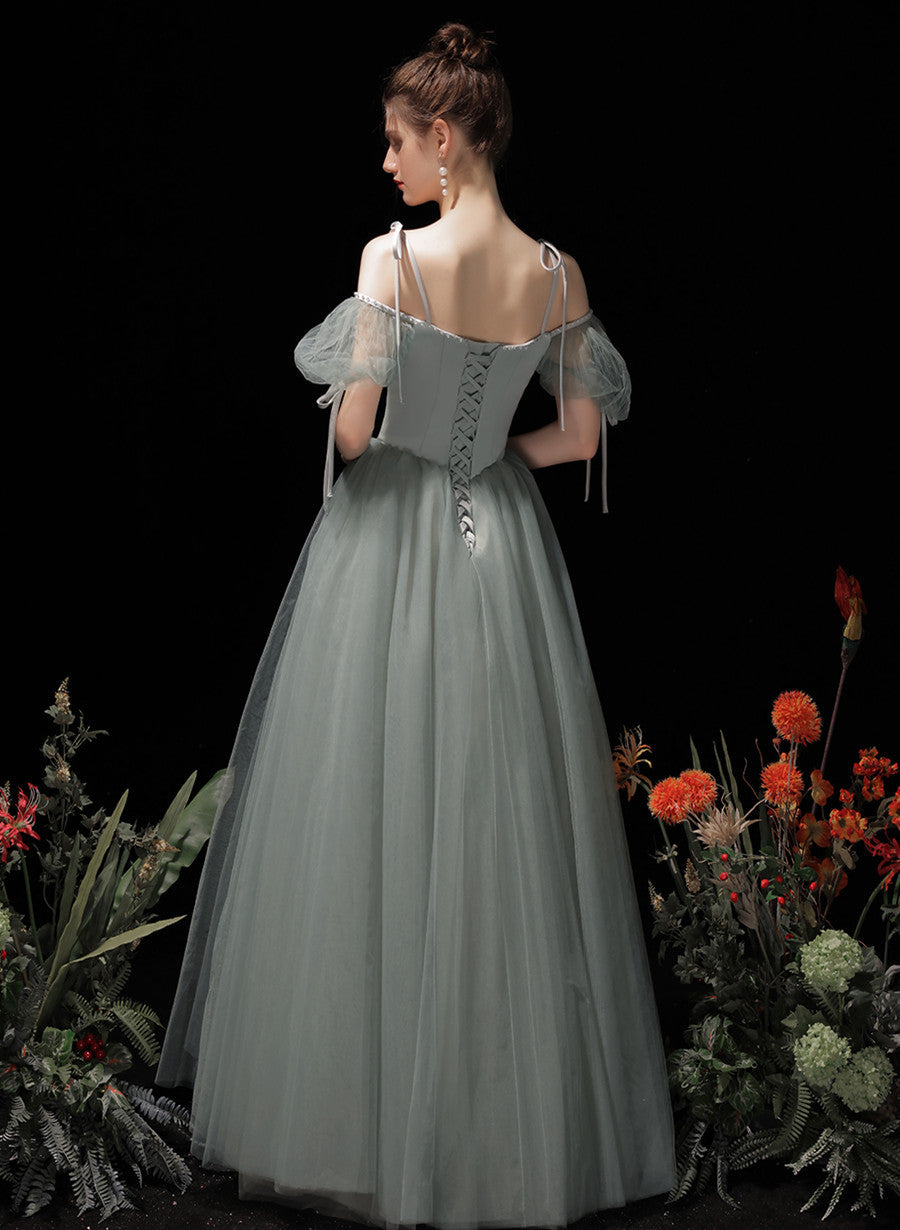 Light Green Tulle and Satin Party Dress