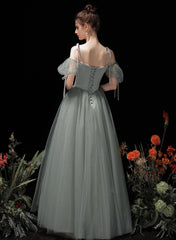 Light Green Tulle and Satin Party Dress