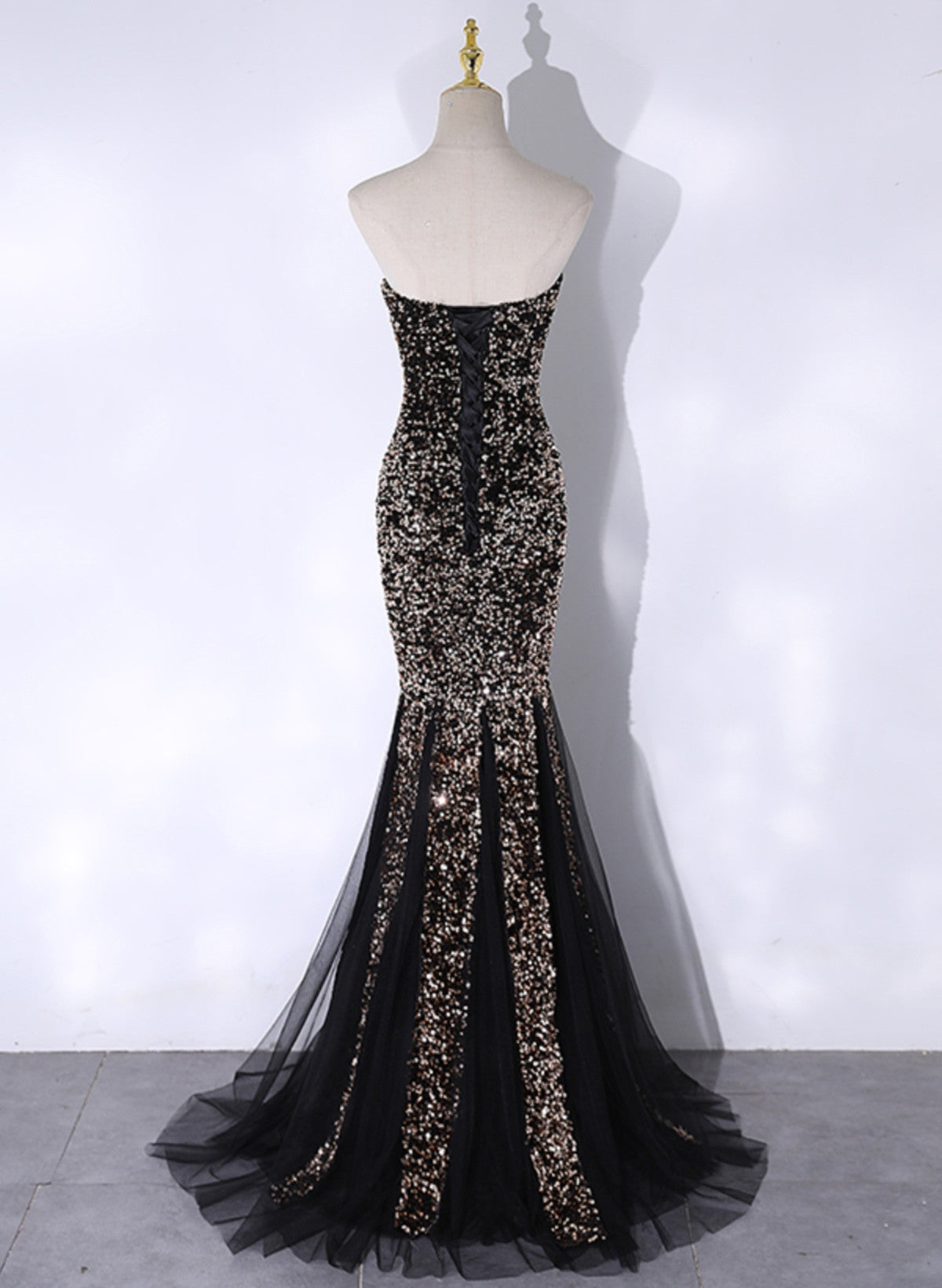 Black Mermaid Sequins Long Prom Dress
