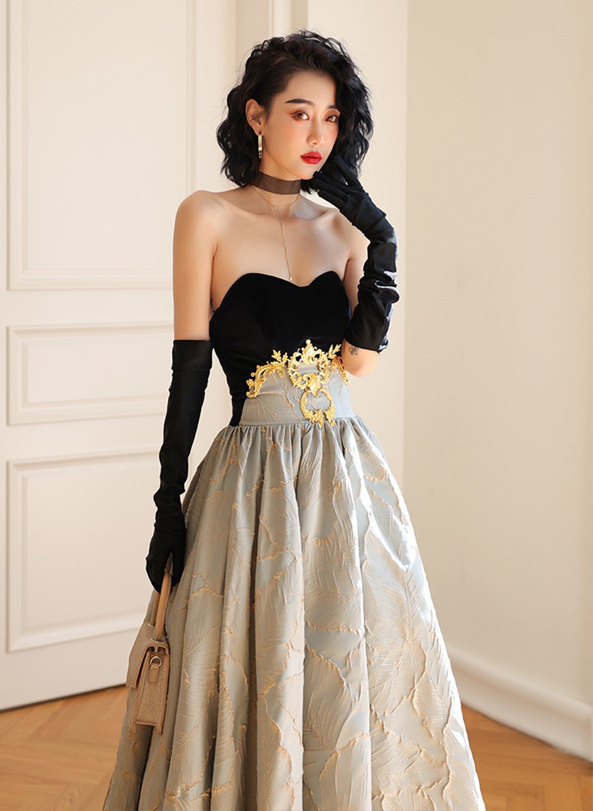 A-line Sweetheart Floral Satin Long Party Dress
