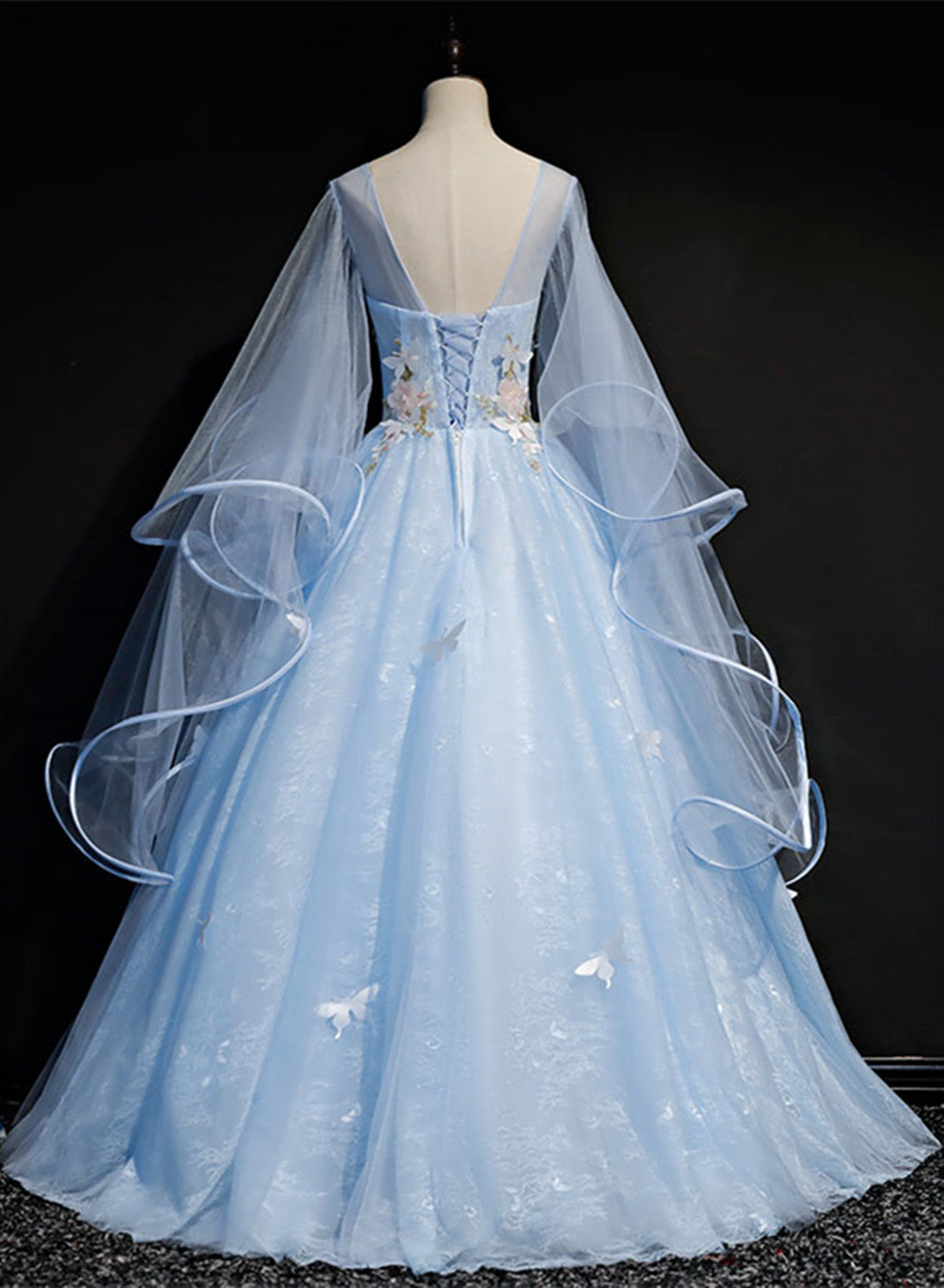 Light Blue with Flowers and Butterflies Formal Dress