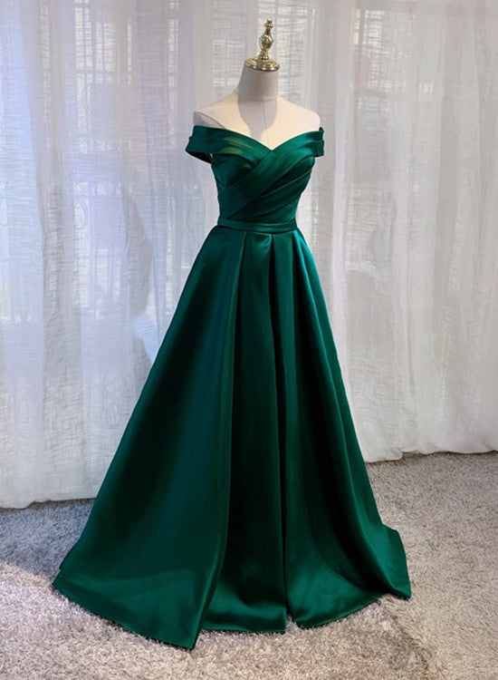 Charming Dark Green Satin Long Junior Prom Dress