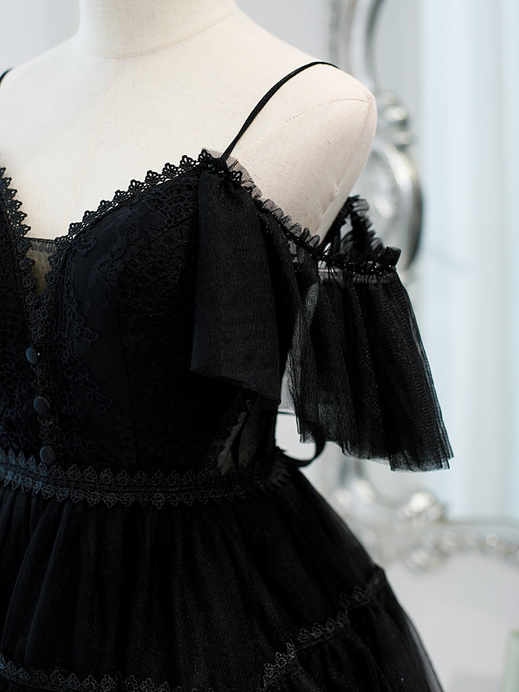 Black Sweetheart Straps Tulle Homecoming Dress