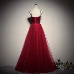 Gorgeous Dark Red Straps Tulle Long Party Dress