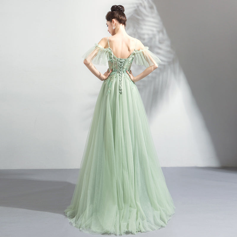 Beautiful Green Off Shoulder Sweetheart Lace Beaded Evening Dresses
